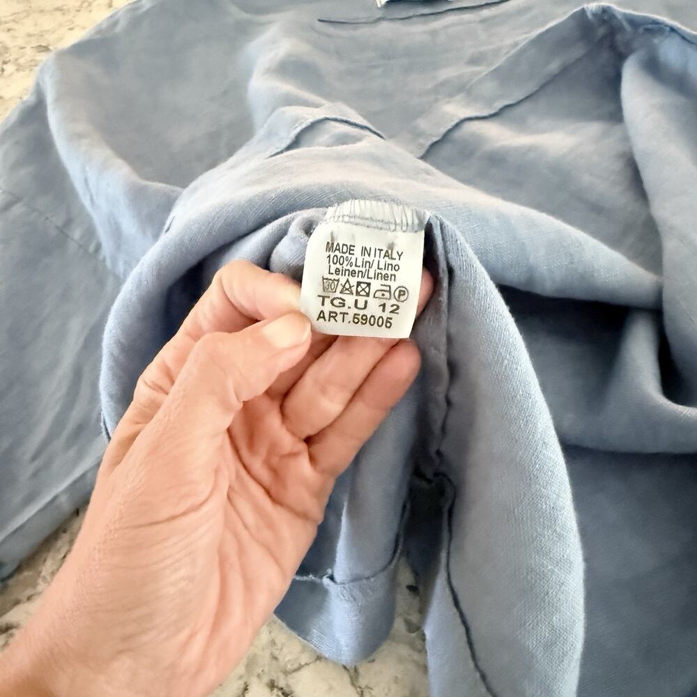 Made in Italy Linen Boxy Crop Top OS S M L Blue Boat Neck Short Sleeve NWOT - Picture 10 of 10